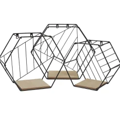 Rangement|Gifi Étagère courbe géométrique ajourée métal noir et bois x3