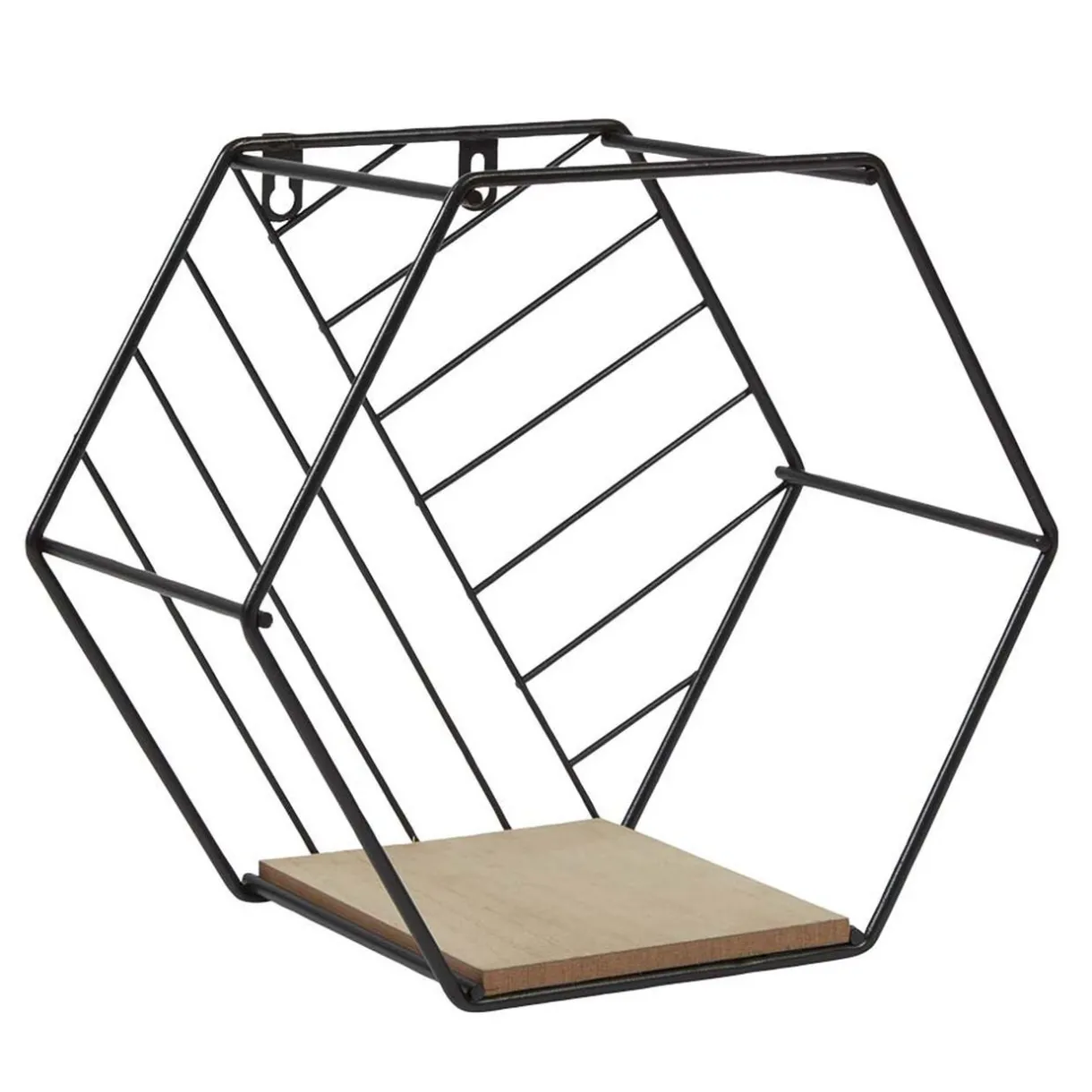 Rangement|Gifi Étagère courbe géométrique ajourée métal noir et bois x3