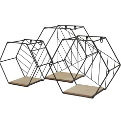 Rangement|Gifi Étagère courbe géométrique ajourée métal noir et bois x3