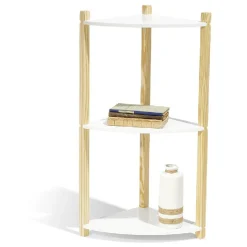 Rangement|Gifi Étagère d'angle en pin blanc et naturel 3 niveaux