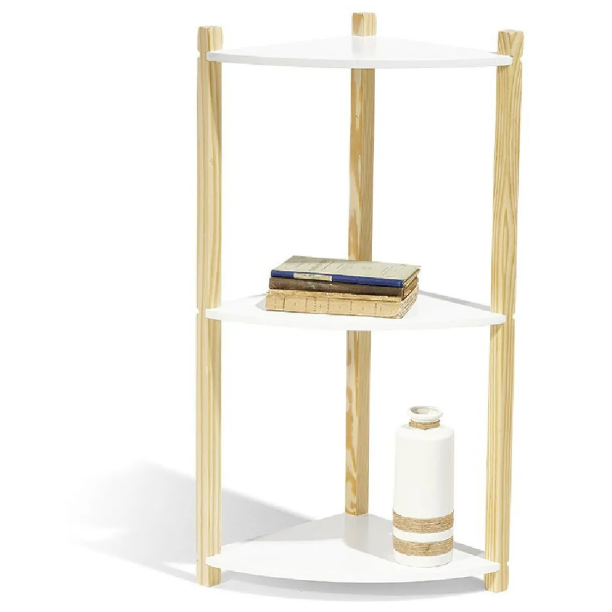Rangement|Gifi Étagère d'angle en pin blanc et naturel 3 niveaux