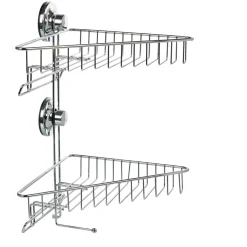 Gifi Étagère de douche 2 paniers d angle à ventouse gris