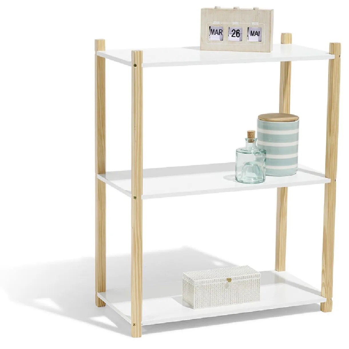 Rangement|Gifi Étagère en pin blanc et naturel 3 niveaux