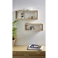 Rangement|Gifi Étagère murale bois et cannage L50x10xH20cm
