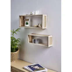 Rangement|Gifi Étagère murale bois et cannage L50x10xH20cm