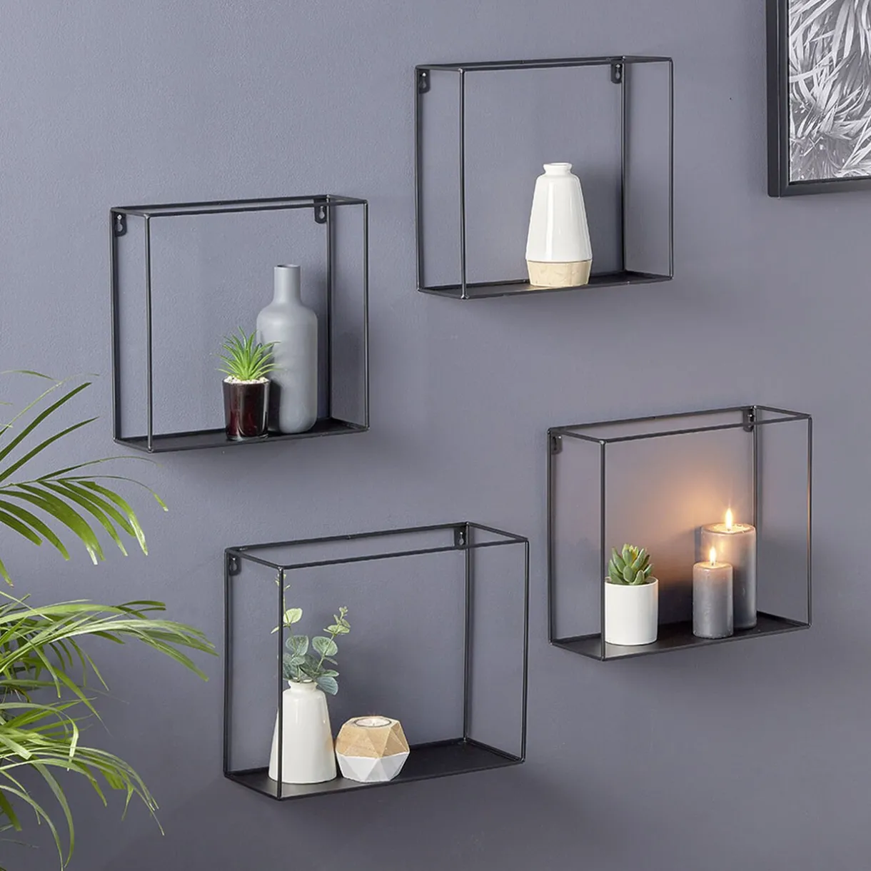Rangement|Gifi Étagère murale carrée en métal noir x 4
