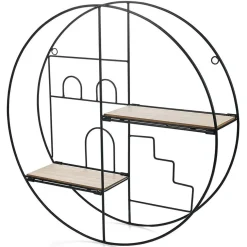 Rangement|Gifi Étagère pliante ronde métal et bois Ø45x11cm