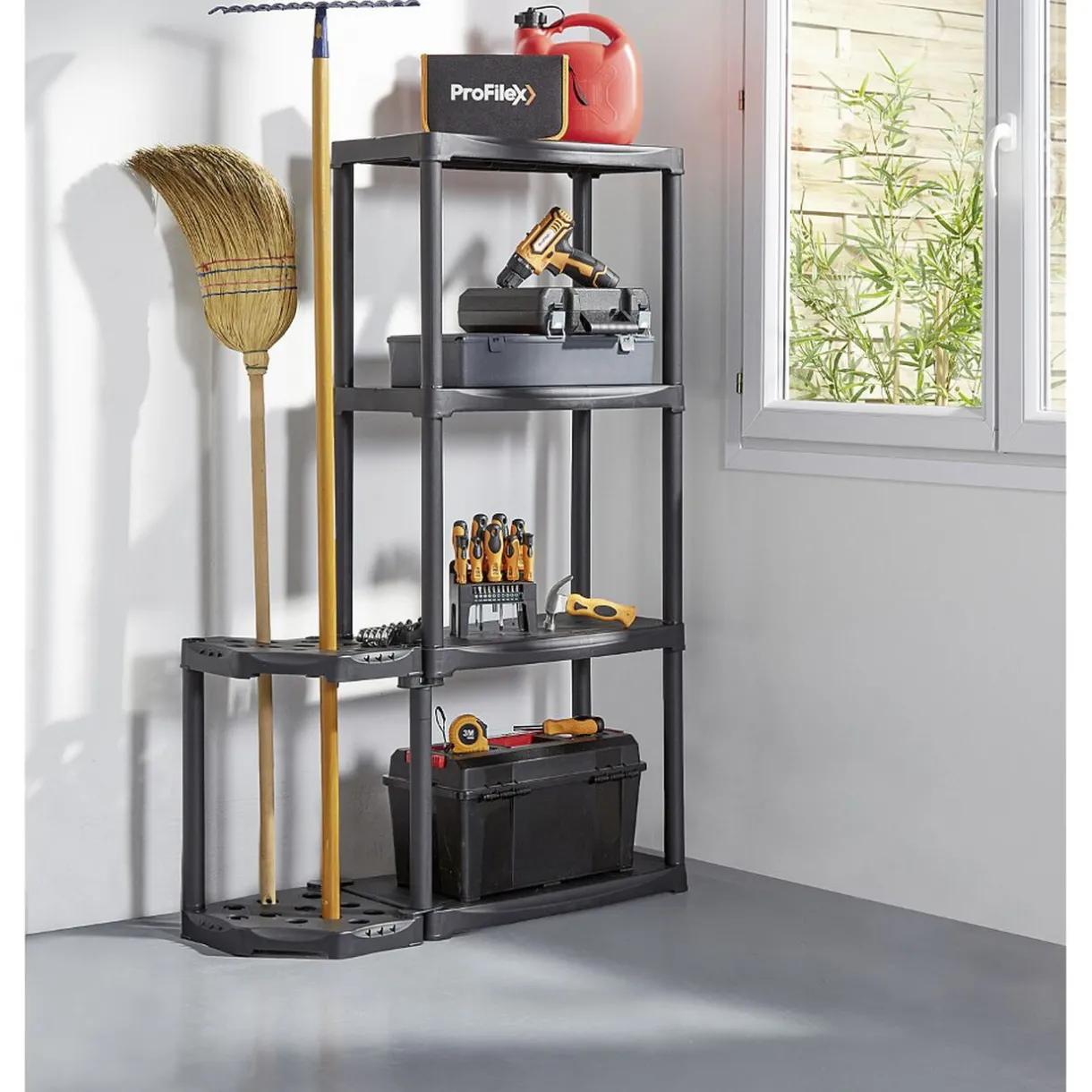 Rangement|Gifi Étagère porte balai en plastique noir