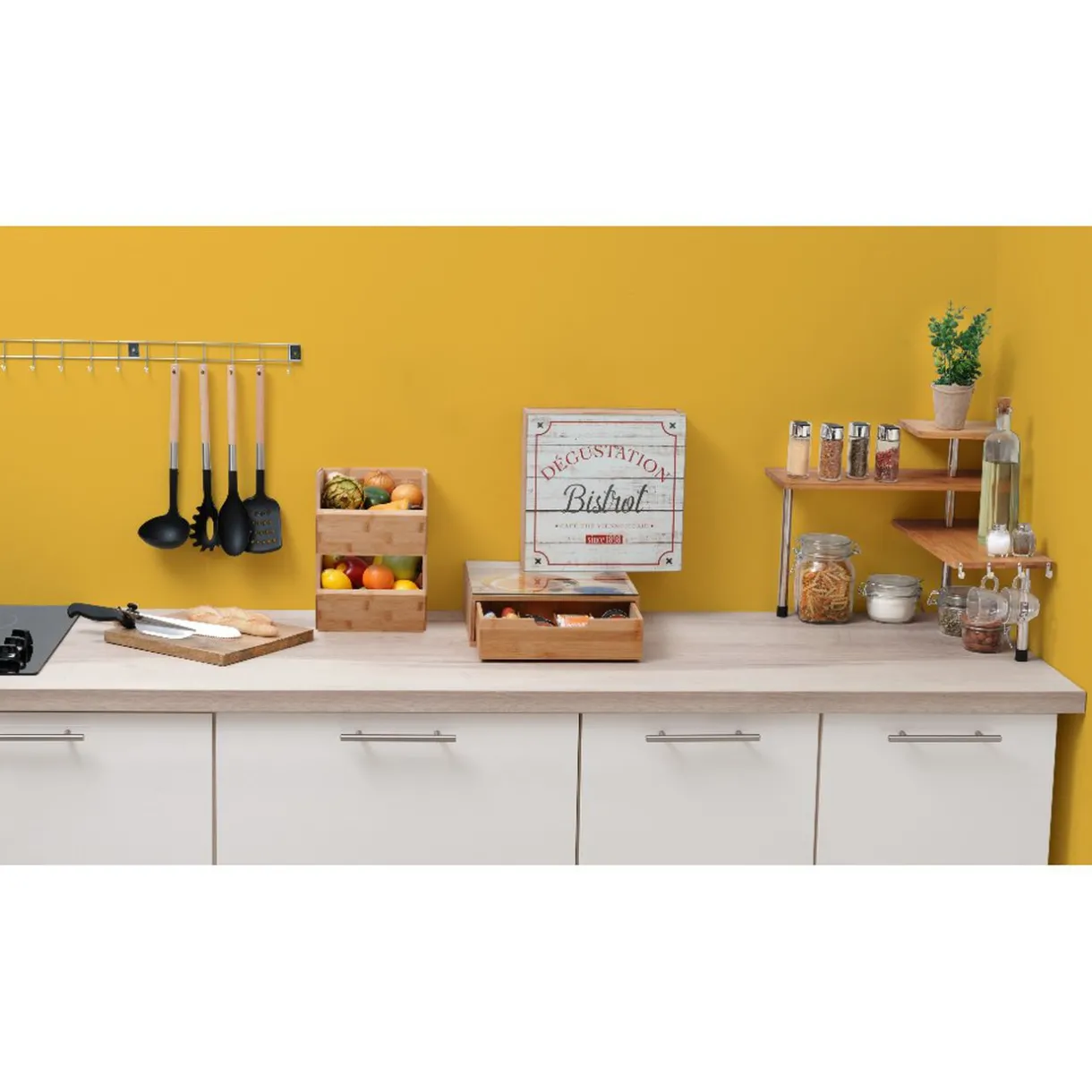 Étagère superposable en bambou marron^Gifi