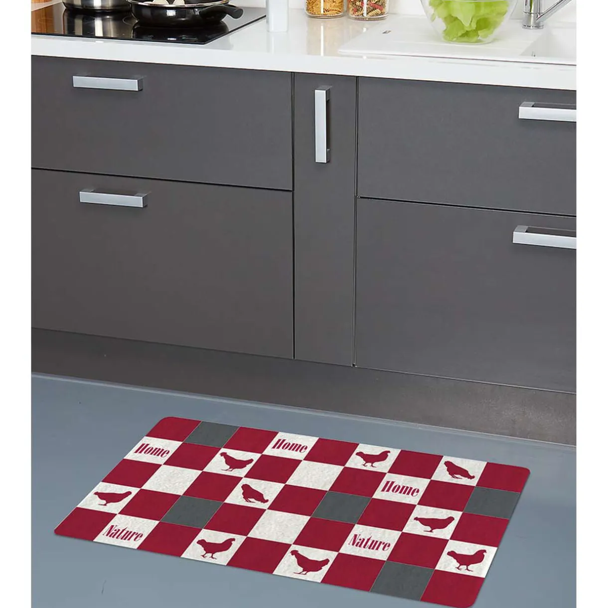 Nettoyage Et Entretien|Gifi Tapis de cuisine polyamide décor rustique poule carreau 80x50 cm