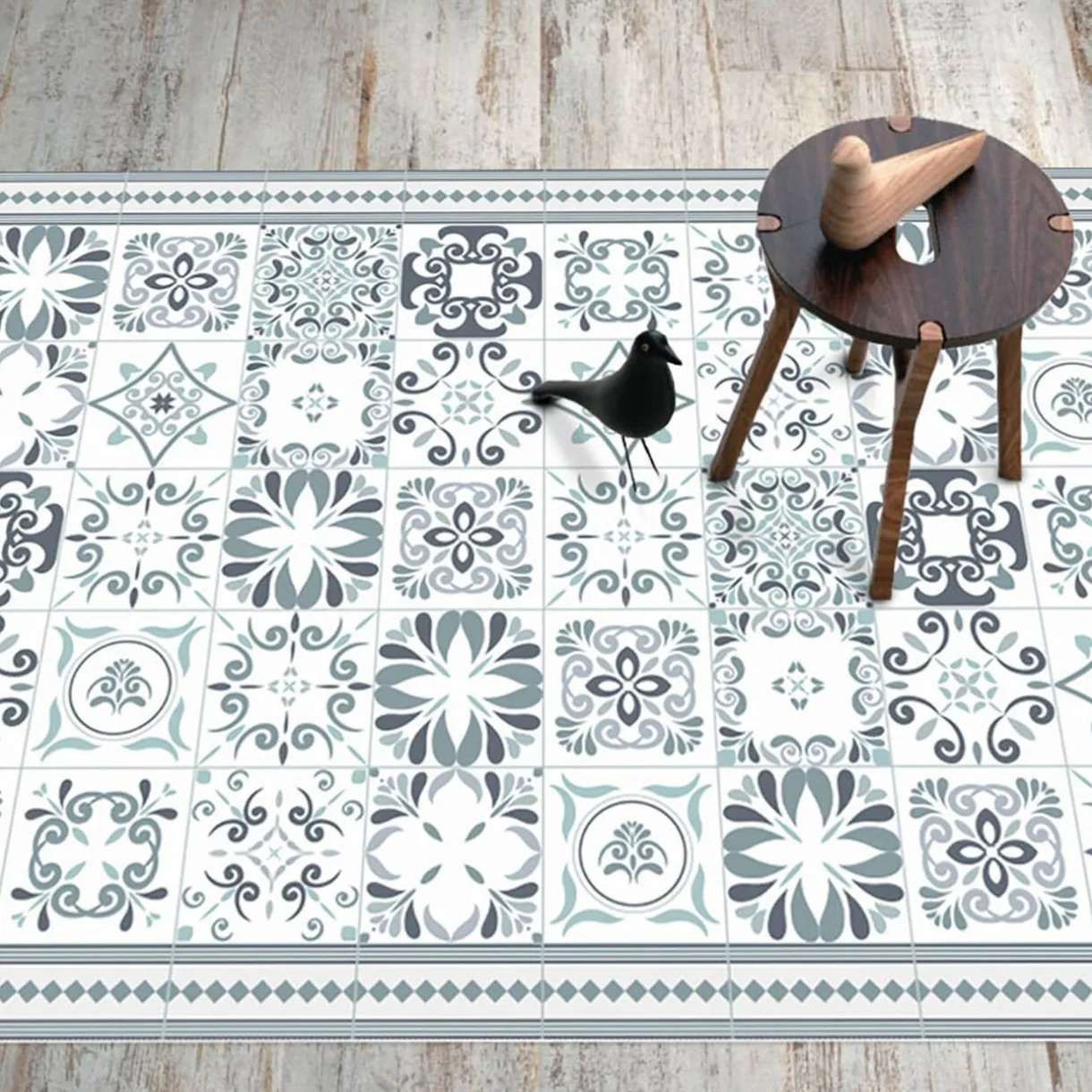 Nettoyage Et Entretien|Gifi Tapis rectangulaire vinyle motif carreau de ciment 150 x 100 cm