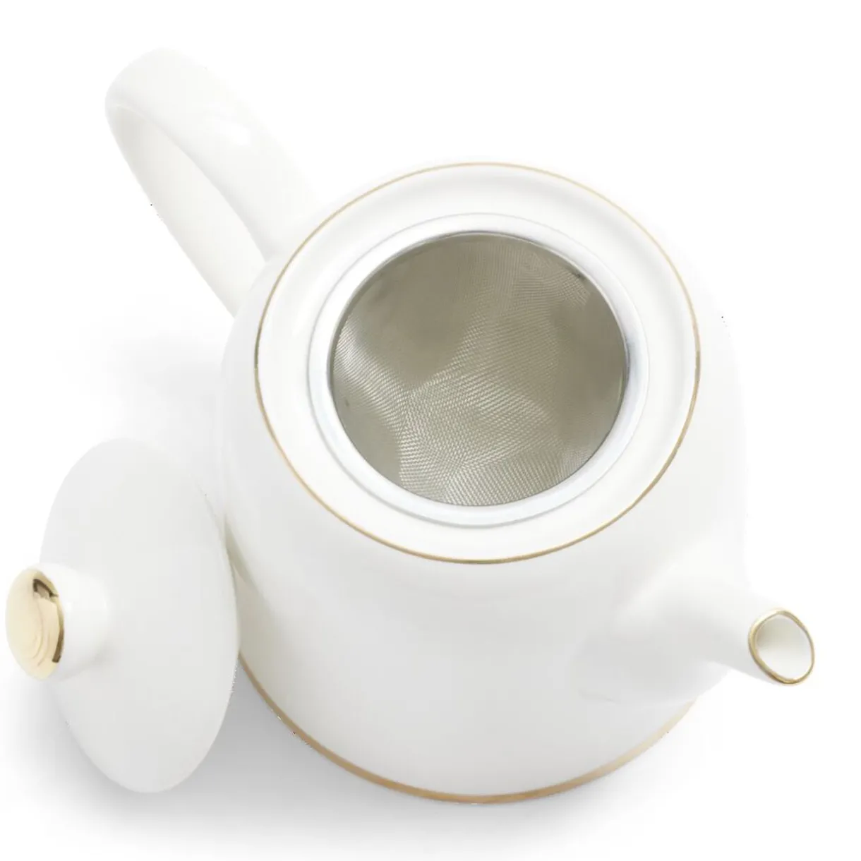 Théière 1L faïence blanc et doré Ø12xH15xm^Gifi Best