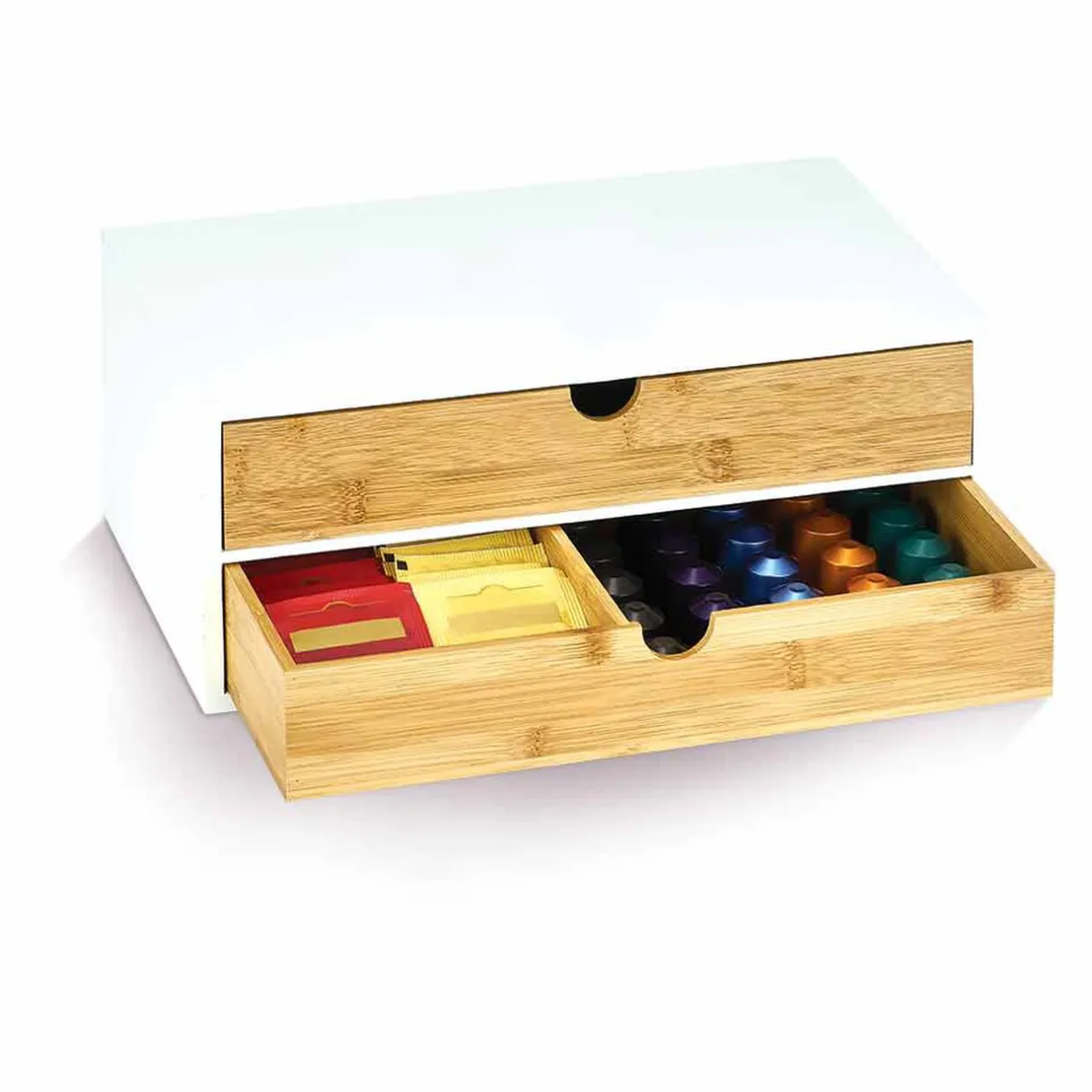 Tiroir à dosettes et capsules 2 niveaux bambou blanc naturel^Gifi