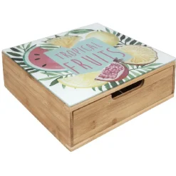 Tiroir toutes dosettes bambou motif fruits tropicaux^Gifi
