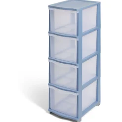 Rangement|Gifi Tour de rangement à 4 tiroirs plastique bleu 27x37x82,7cm