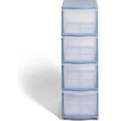 Rangement|Gifi Tour de rangement à 4 tiroirs plastique bleu 27x37x82,7cm