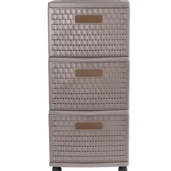 Rangement|Gifi Tour de rangement à roulettes 3 tiroirs design rotin marron