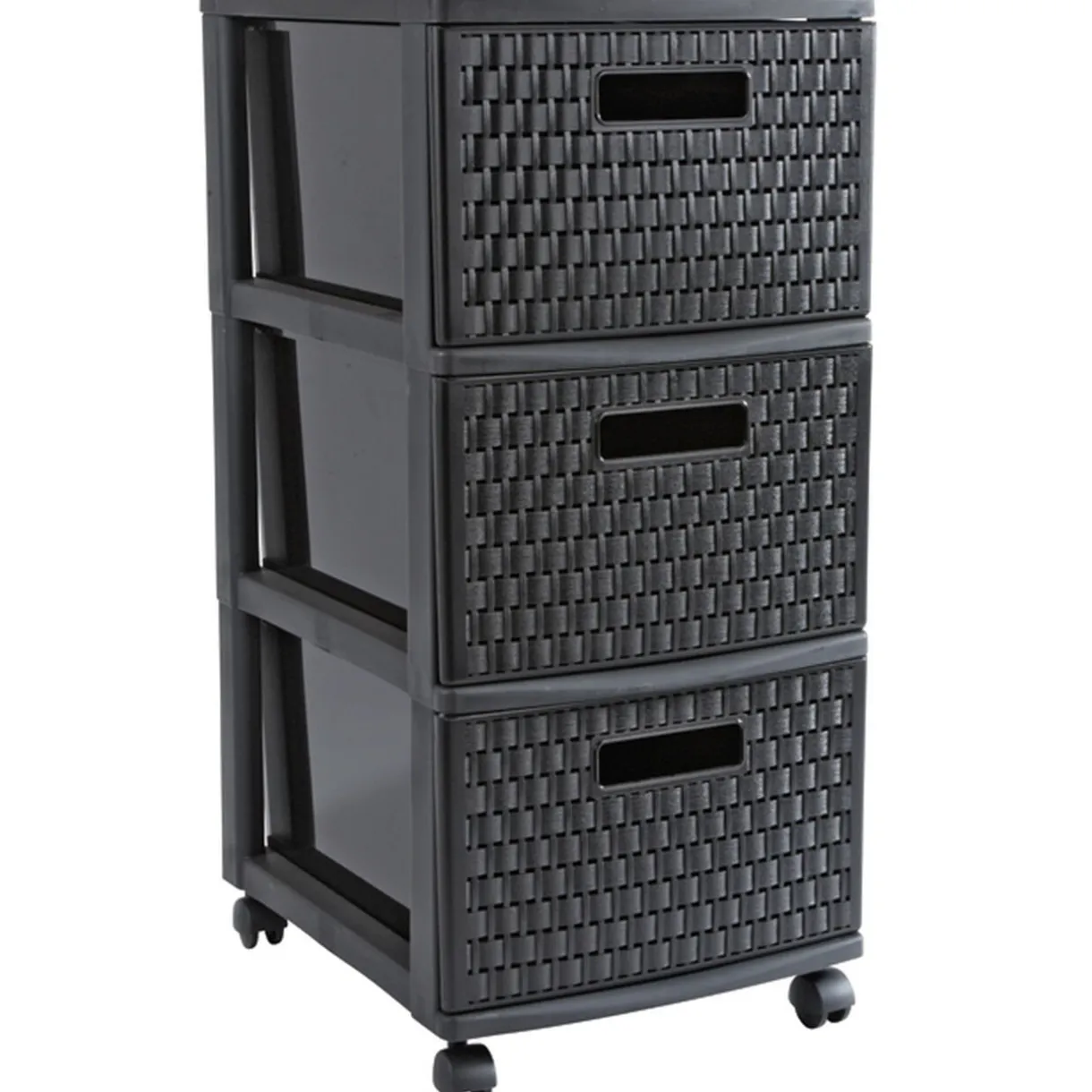 Rangement|Gifi Tour de rangement à roulettes 3 tiroirs design rotin noir