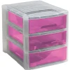 Rangement|Gifi Tour de rangement 3 tiroirs blanc transparent et rose