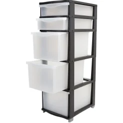 Rangement|Gifi Tour de rangement 5 tiroirs blanc transparent et noir