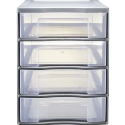 Rangement|Gifi Tour de rangement 4 tiroirs format A4 transparent et gris