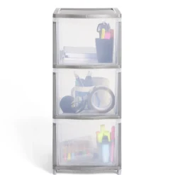 Rangement|Gifi Tour de rangement 3 tiroirs plastique gris 37x27xH63cm