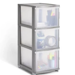 Rangement|Gifi Tour de rangement 3 tiroirs plastique gris 37x27xH63cm