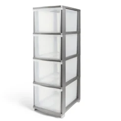 Rangement|Gifi Tour de rangement 4 tiroirs plastique gris 37x27xH82,7cm