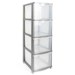 Rangement|Gifi Tour de rangement 4 tiroirs plastique gris 37x27xH82,7cm
