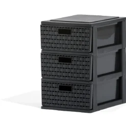 Rangement|Gifi Tour de rangement A5 3 tiroirs à poignée design rotin noir