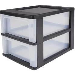 Rangement|Gifi Tour de rangement A4 2 tiroirs noir et transparent 14 L