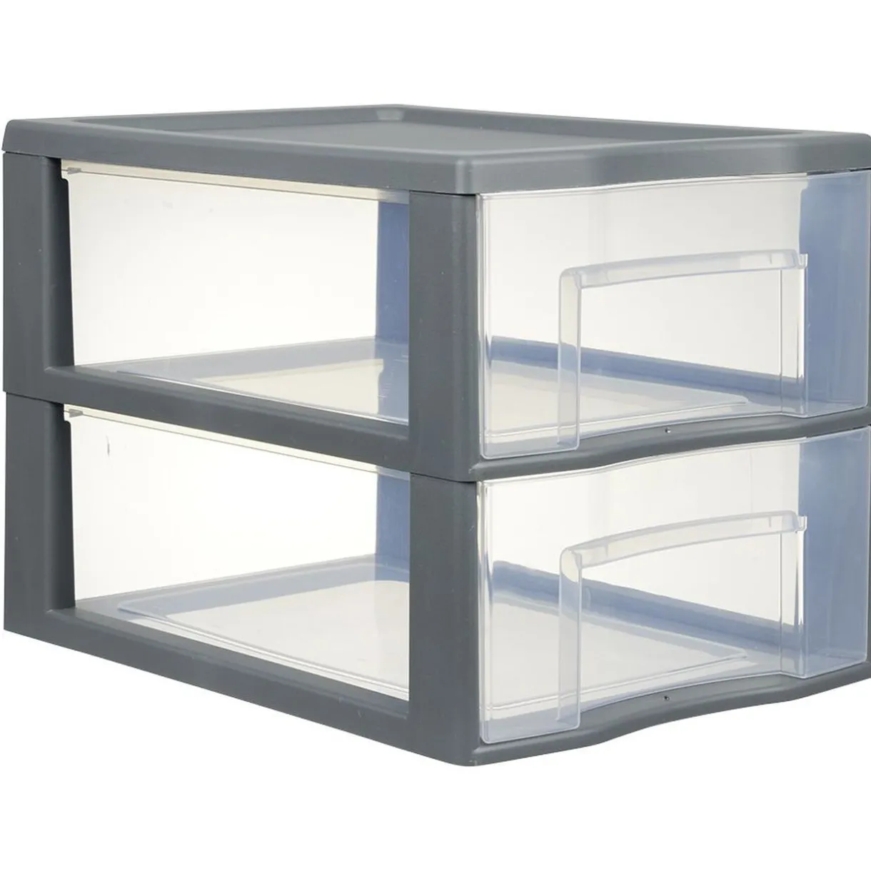 Rangement|Gifi Tour de rangement A4 2 tiroirs grise et transparente 14 L
