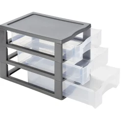 Rangement|Gifi Tour de rangement A4 3 tiroirs grise et transparente 12L