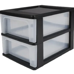 Rangement|Gifi Tour de rangement A4 noire 2 tiroirs transparent 14 L