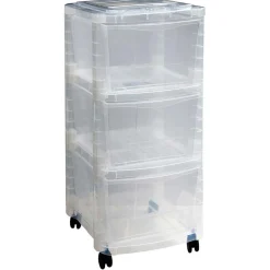 Rangement|Gifi Tour de rangement sur roulettes 3 tiroirs blanc transparent