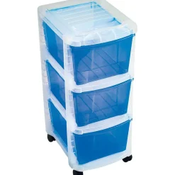 Rangement|Gifi Tour de rangement sur roulettes 3 tiroirs blanc transparent et bleu