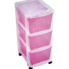 Rangement|Gifi Tour de rangement sur roulettes 3 tiroirs blanc transparent et rose