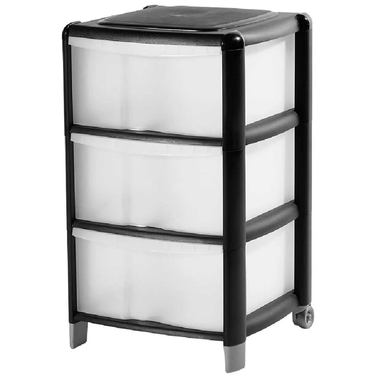 Rangement|Gifi Tour de rangement transparente et noire 3 tiroirs 20L
