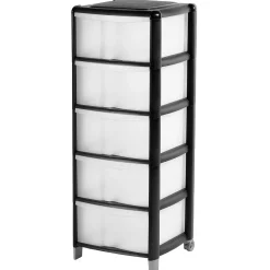 Rangement|Gifi Tour de rangement transparente et noire 5 tiroirs 20L