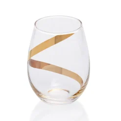 Verre à eau transparent motif ruban doré x3^Gifi Clearance