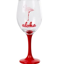 Verre à pied style tropical motif aloha flamant rose^Gifi