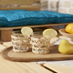 Verre haut transparent avec raphia Ø8xH12,5cm^Gifi Discount