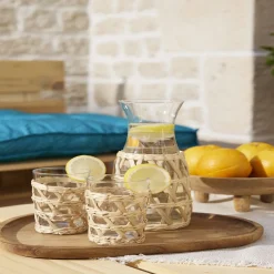 Verre haut transparent avec raphia Ø8xH12,5cm^Gifi Discount