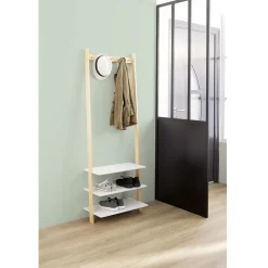 Rangement|Gifi Vestiaire en bois à fixer au mur 3 étagères naturel et blanc