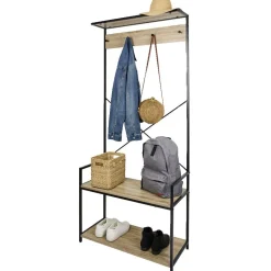 Rangement|Gifi Vestiaire métal et bois 4 crochets 2 niveaux 1 étagère