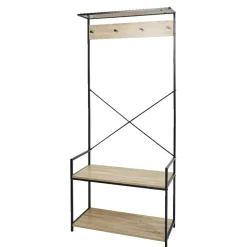 Rangement|Gifi Vestiaire métal et bois 4 crochets 2 niveaux 1 étagère